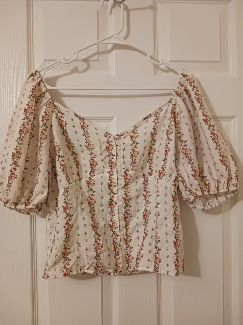 Cream Floral Off-Shoulder Puff Sleeve Top Women's XL